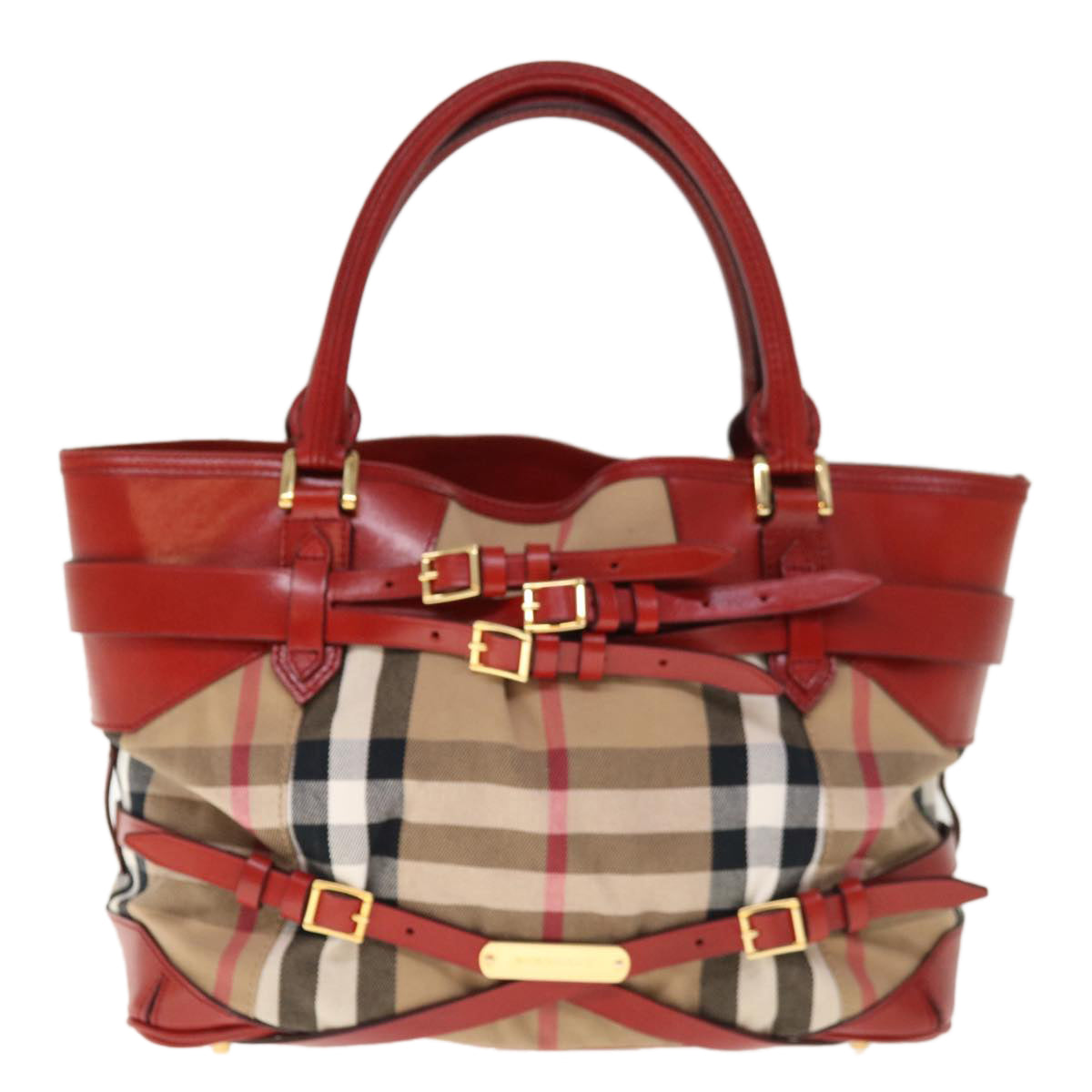 BURBERRY Nova Check Tote Bag Canvas Beige Auth ac2663