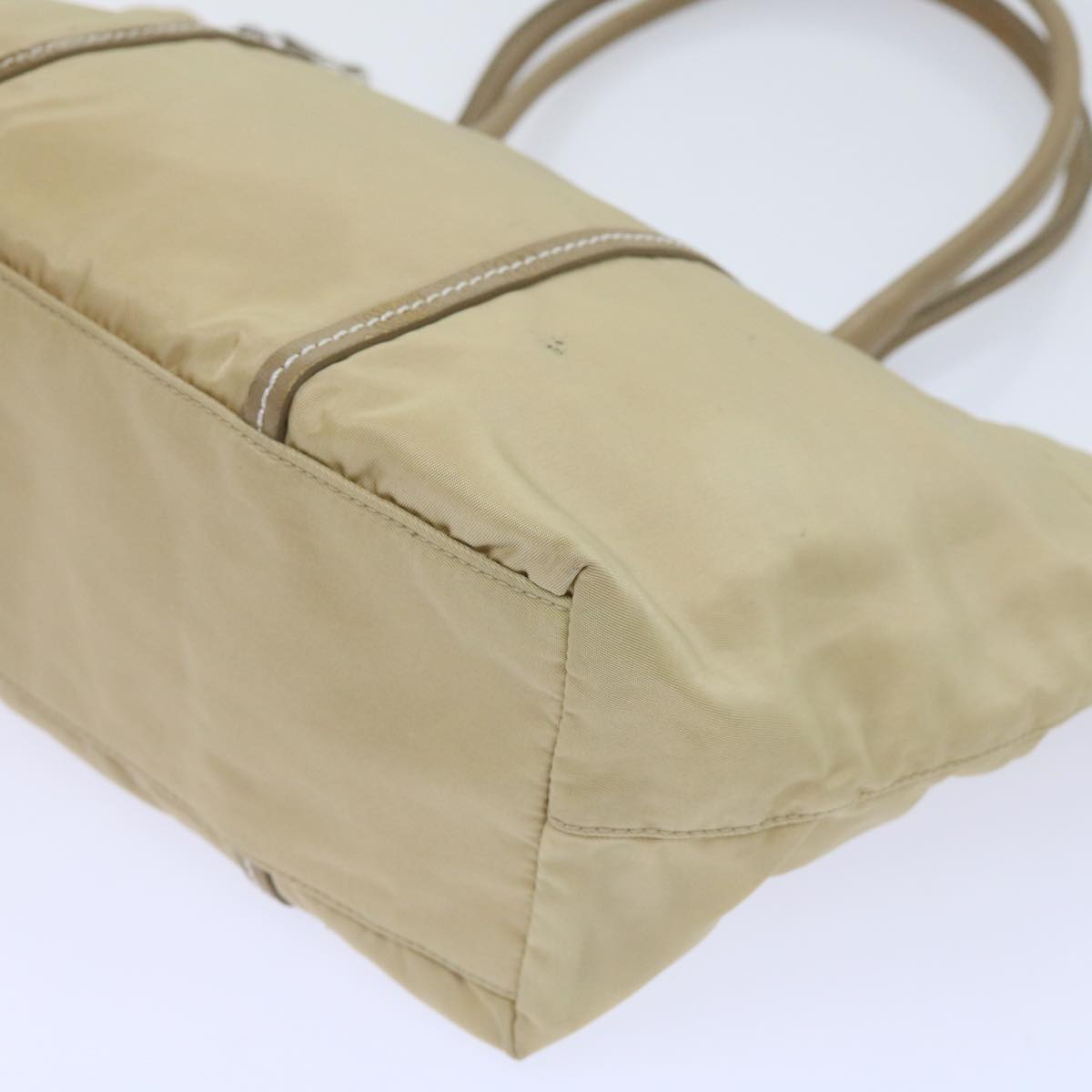 PRADA Hand Bag Nylon Beige Auth ac2750