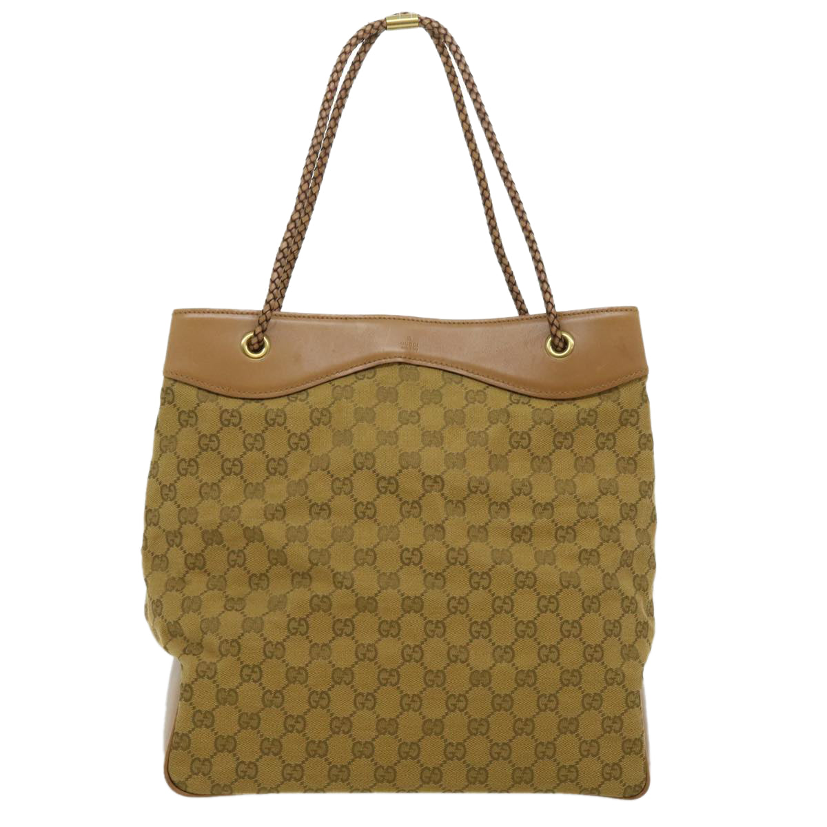 GUCCI GG Canvas Tote Bag Brown Gold Auth ac905