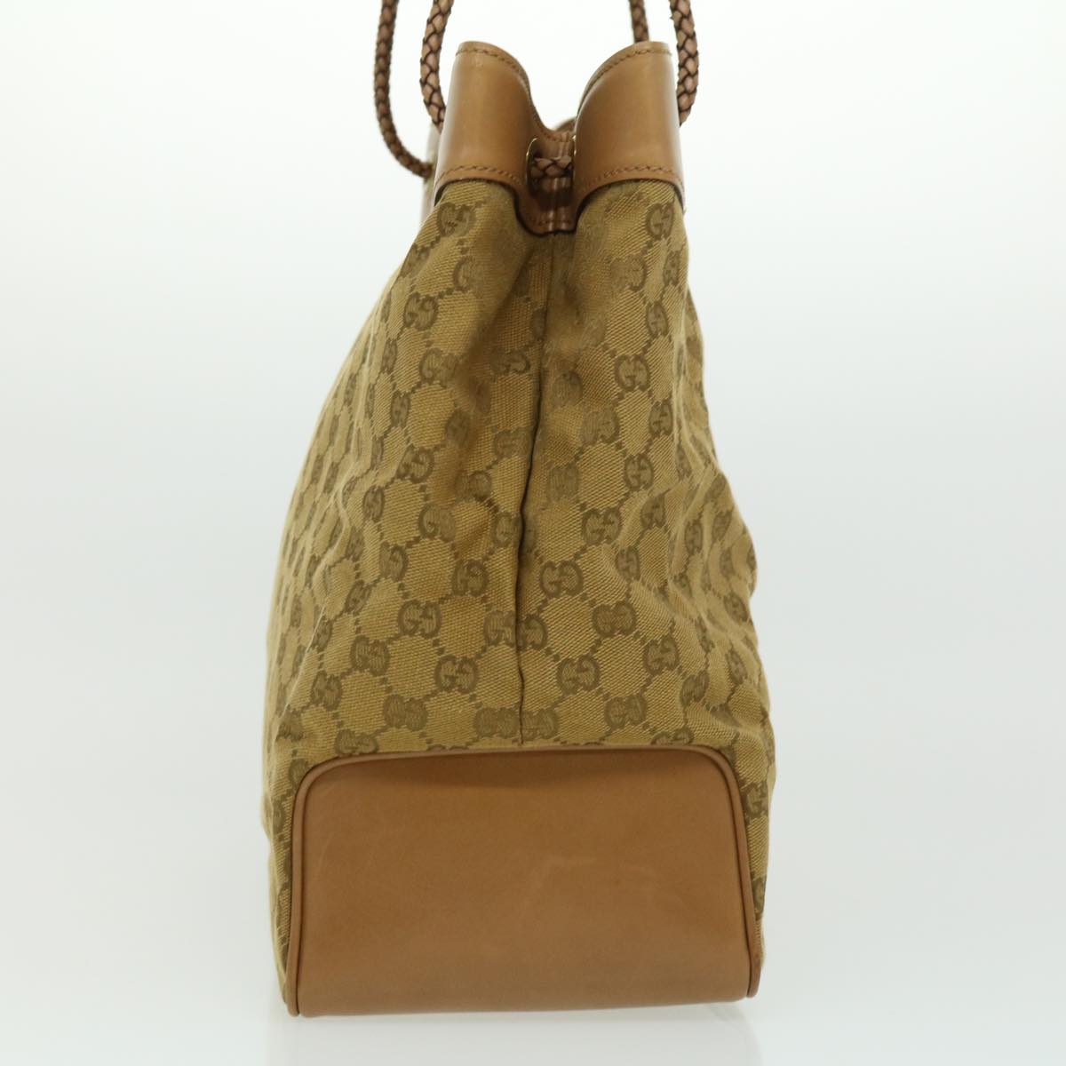 GUCCI GG Canvas Tote Bag Brown Gold Auth ac905