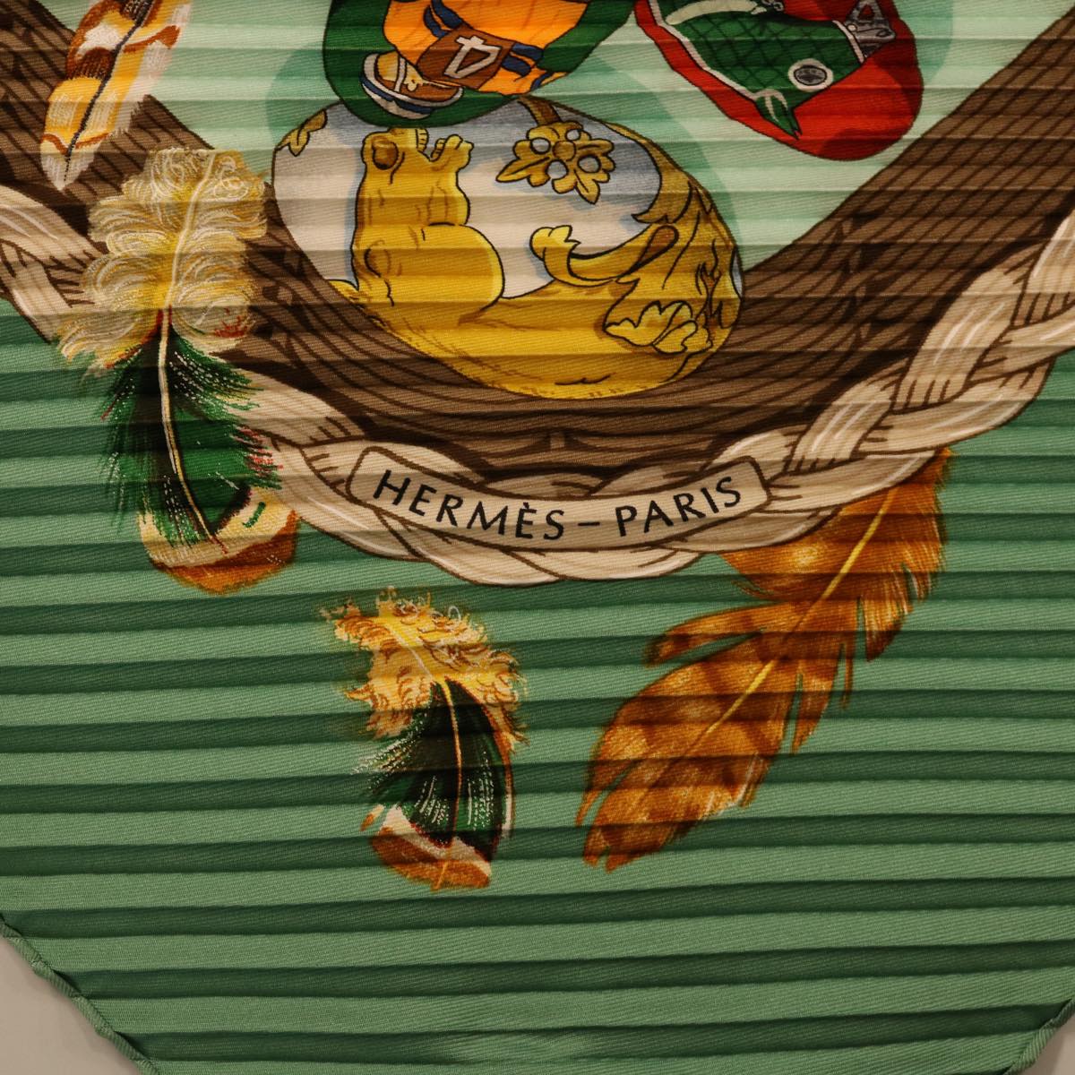 HERMES Pleated Hermes' egg Scarf Silk Green Multicolor Auth ac958