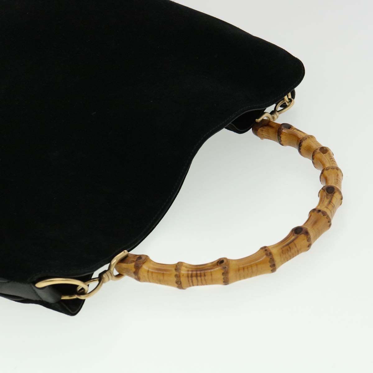 GUCCI Bamboo Hand Bag Suede Leather Black Auth ac987