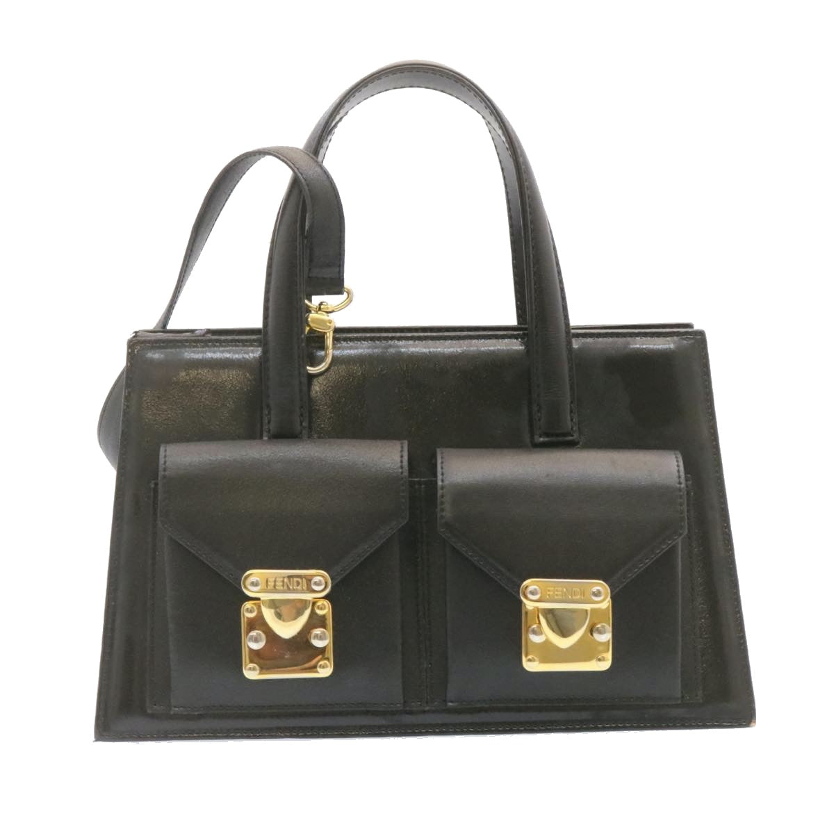 FENDI Hand Bag Leather 2Way Black Auth ai073