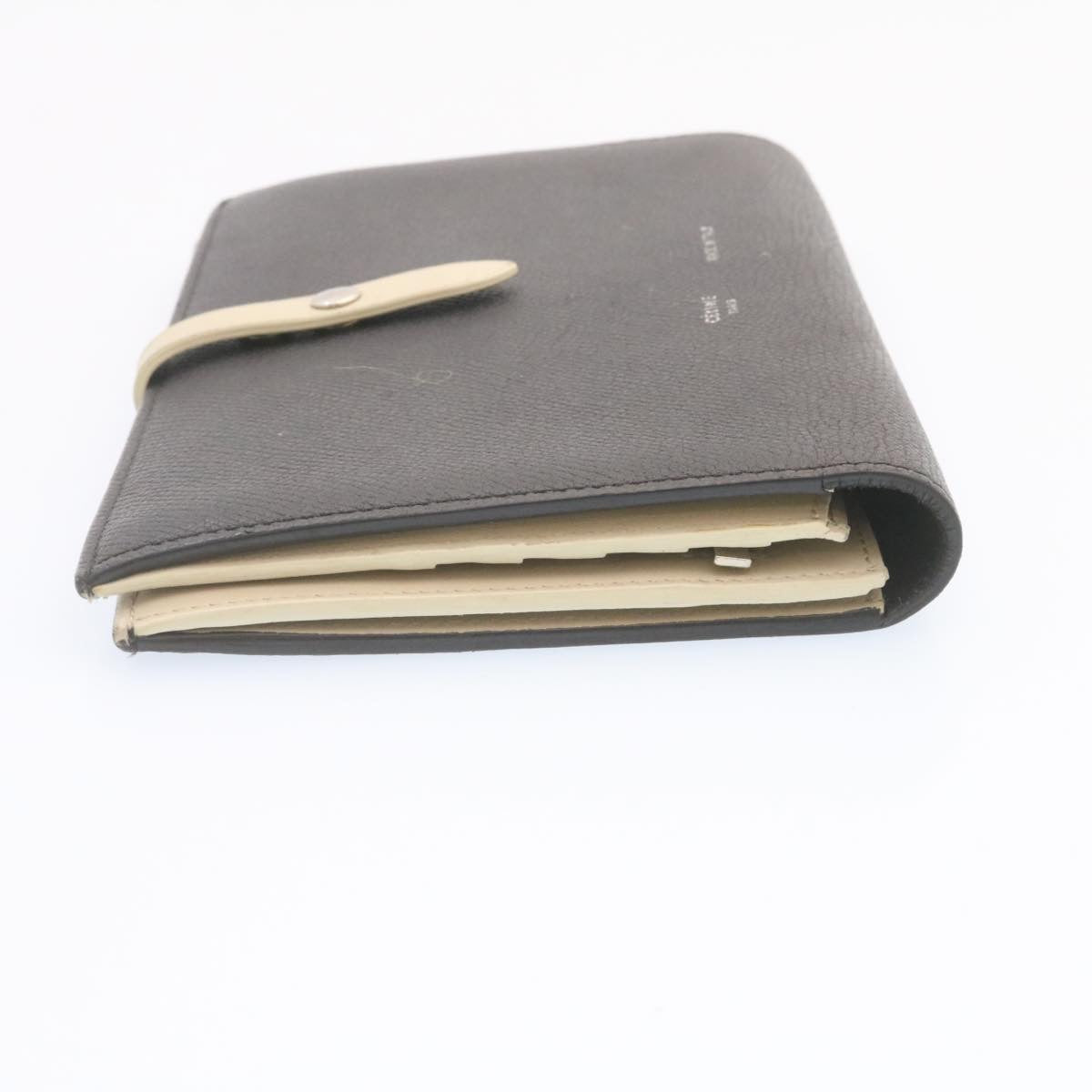 CELINE Large Strap Wallet Leather Black Auth ai152