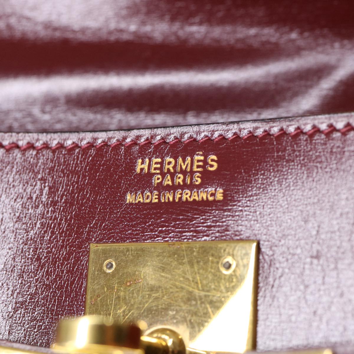 HERMES Kelly 32 Hand Bag Bock Scarf Wine Red Auth ai579A