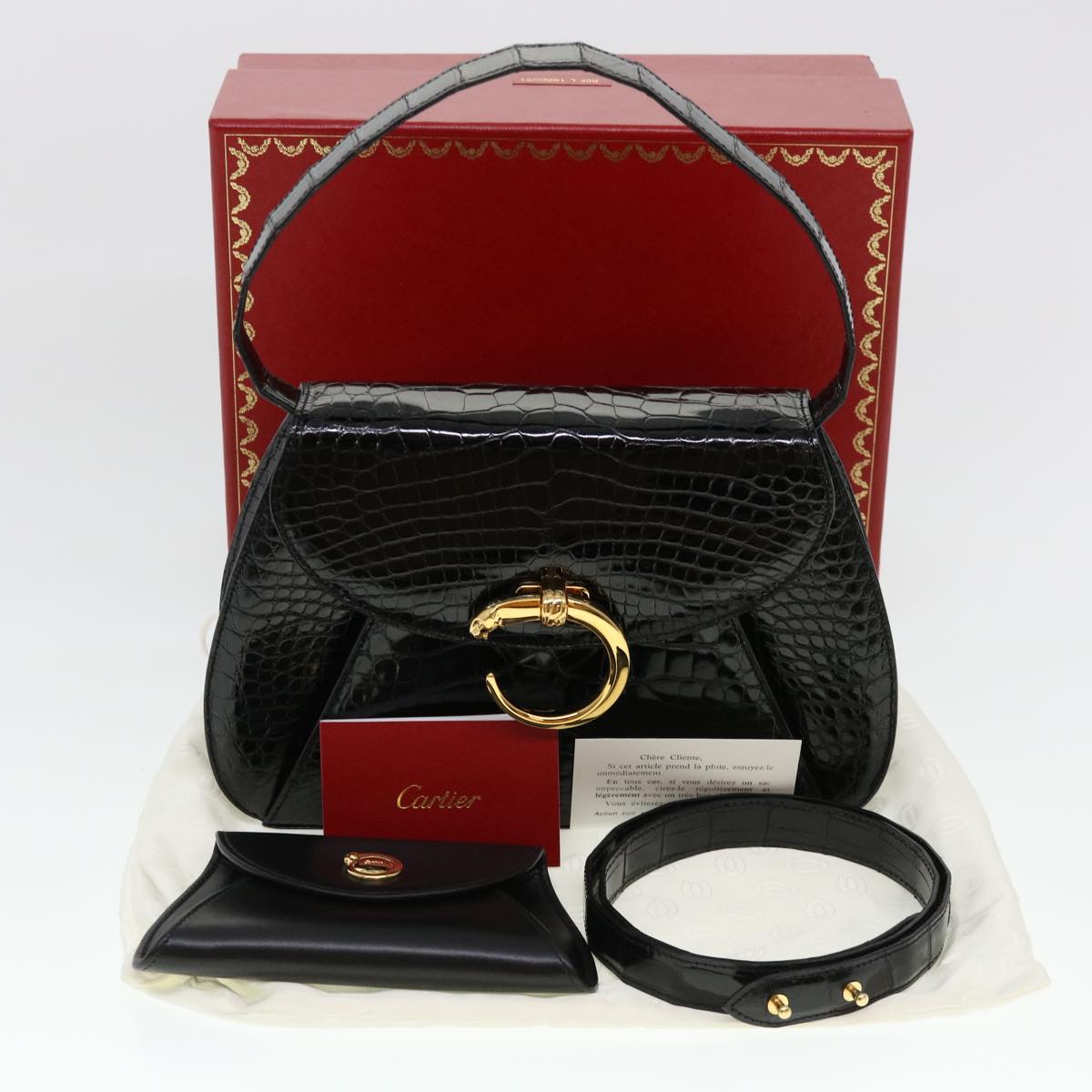 CARTIER PANTHERE Shoulder Bag Exotic leather Black Auth ai581A