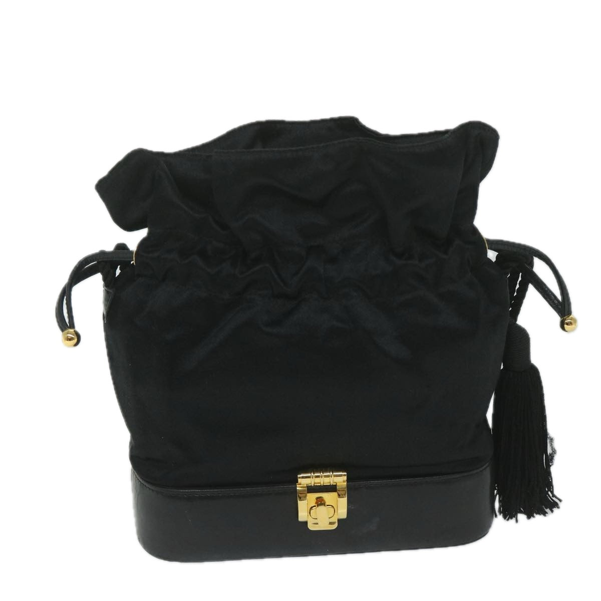 GUCCI Purse Shoulder Bag Satin Black Auth ai721