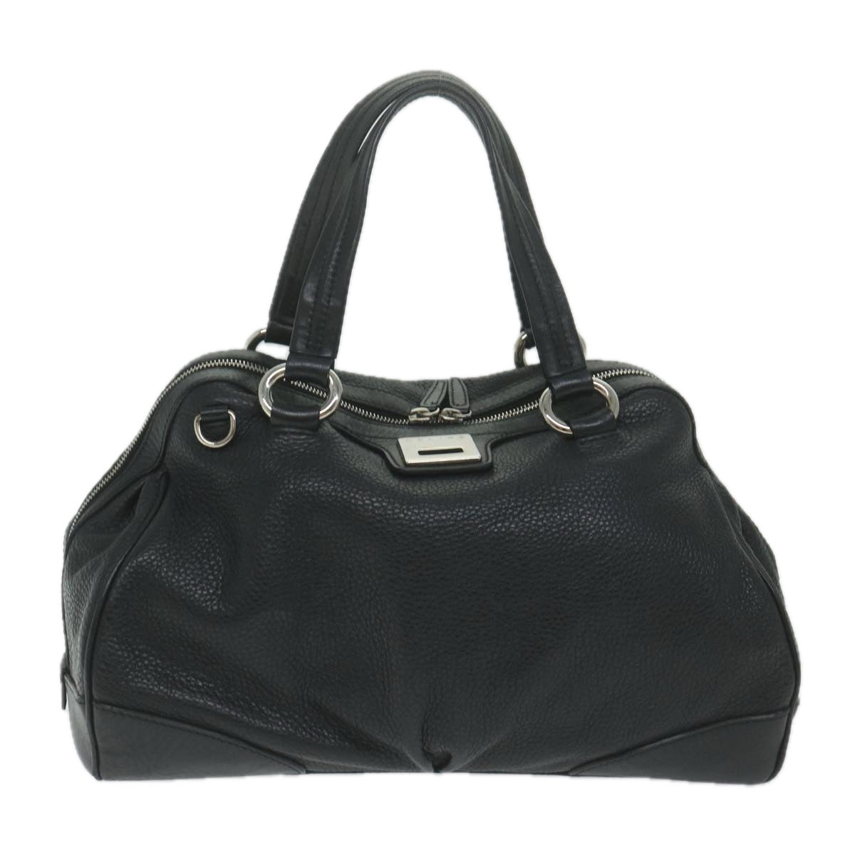 CELINE Hand Bag Leather Black Auth ai731