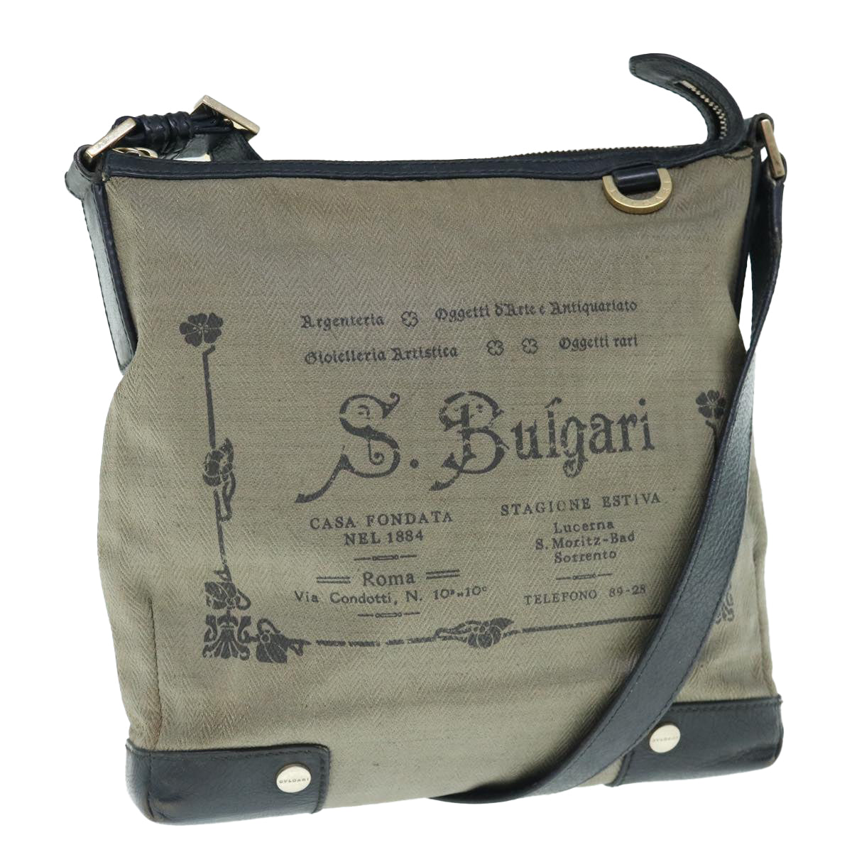 BVLGARI Shoulder Bag PVC Leather Beige Auth ai743