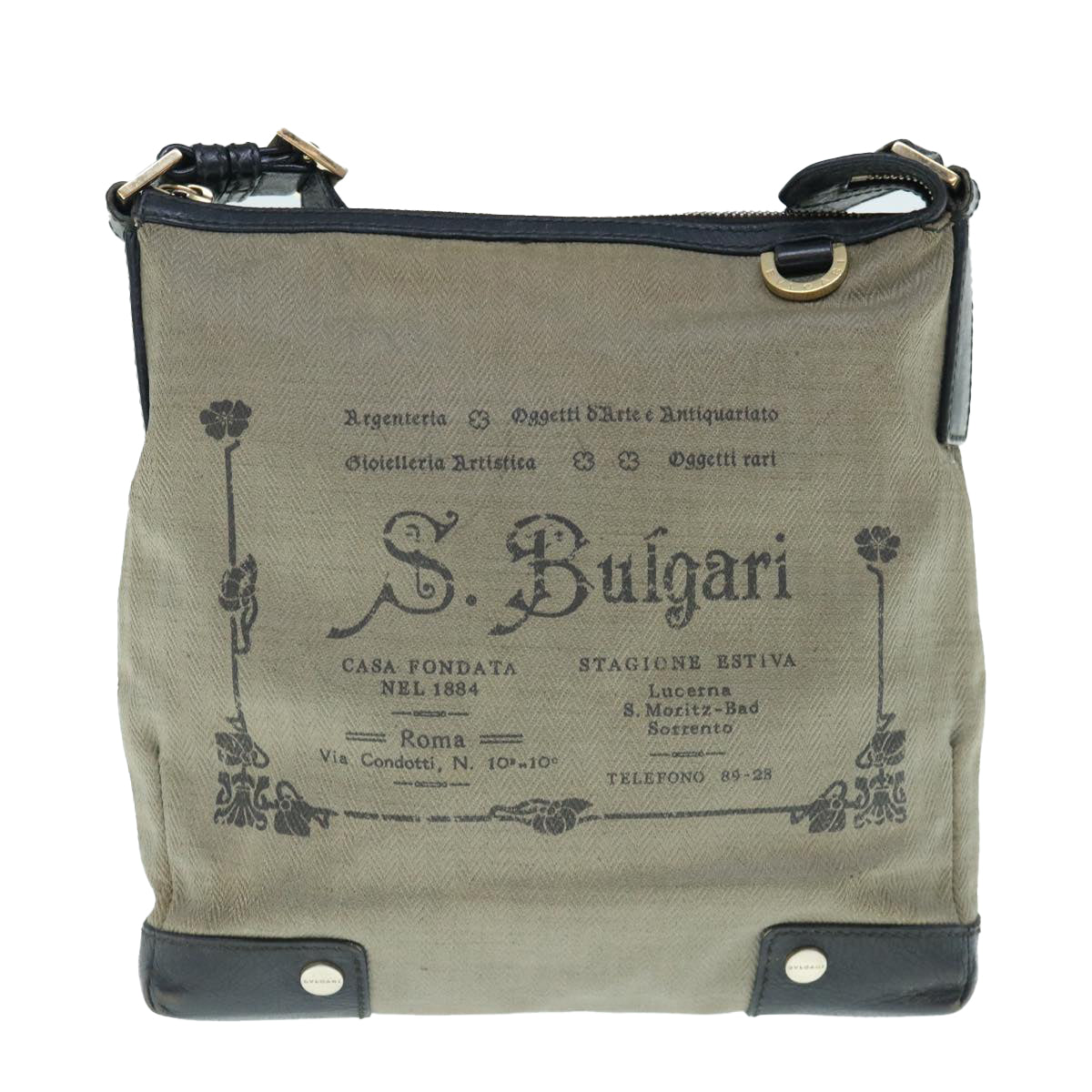 BVLGARI Shoulder Bag PVC Leather Beige Auth ai743