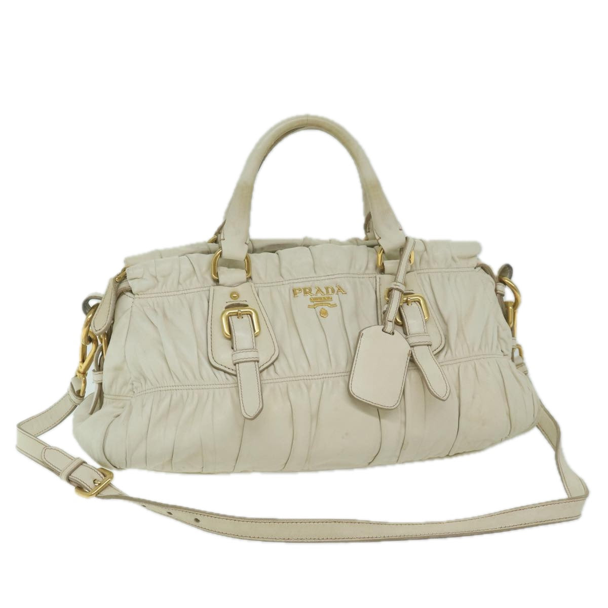 PRADA Hand Bag Leather 2way White Auth ai753