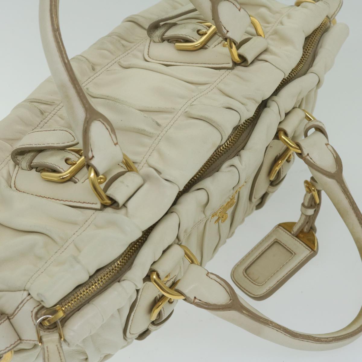 PRADA Hand Bag Leather 2way White Auth ai753