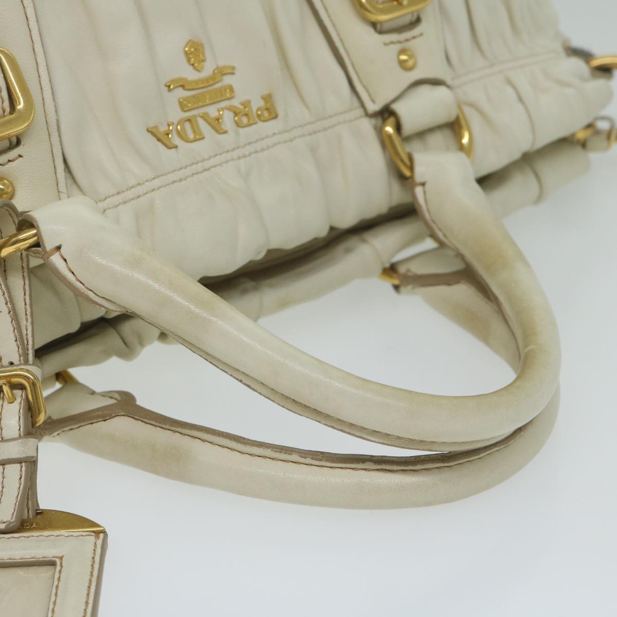 PRADA Hand Bag Leather 2way White Auth ai753