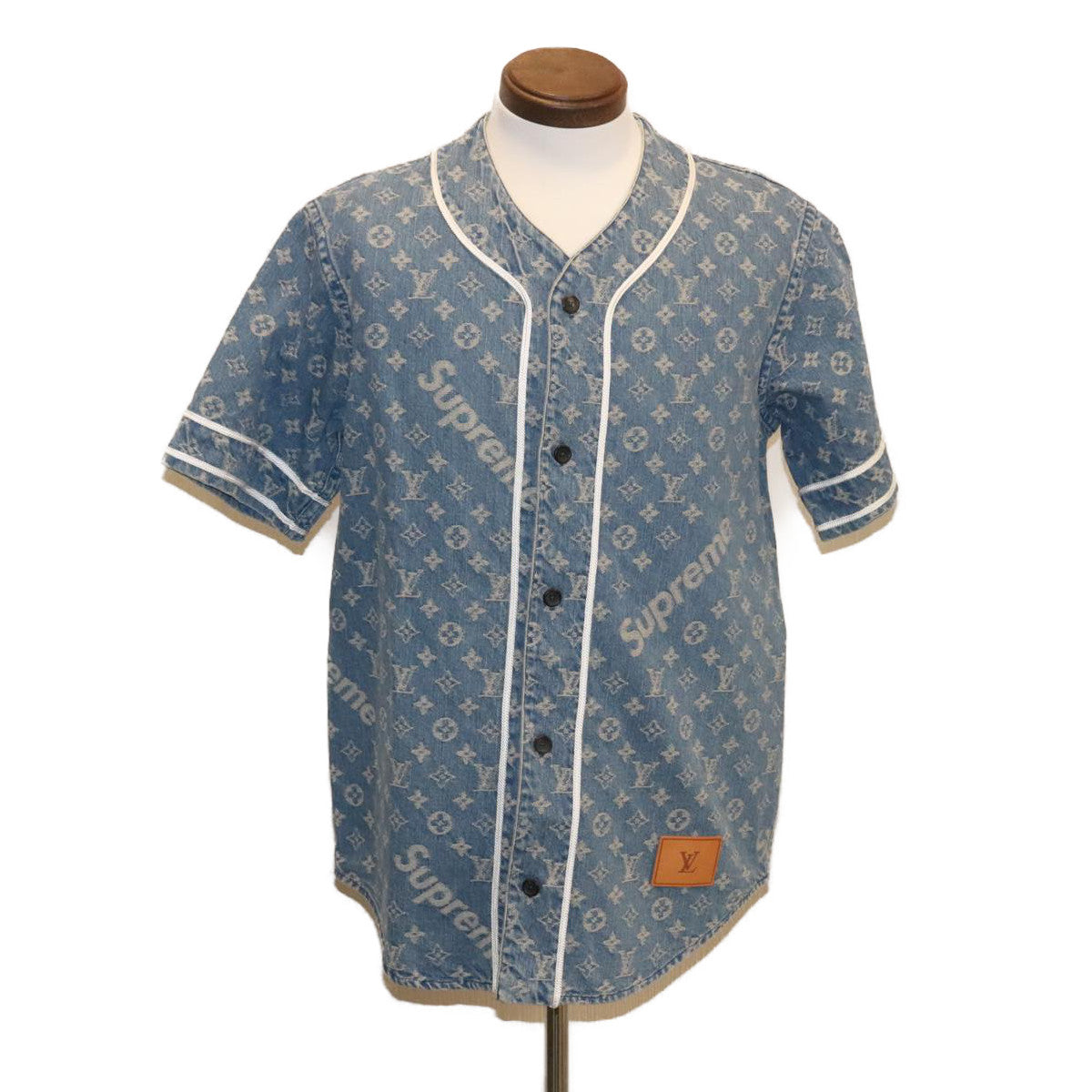 LOUIS VUITTON x Supreme Denim Baseball Shirt Blue Size XXS Auth ak158 - 0