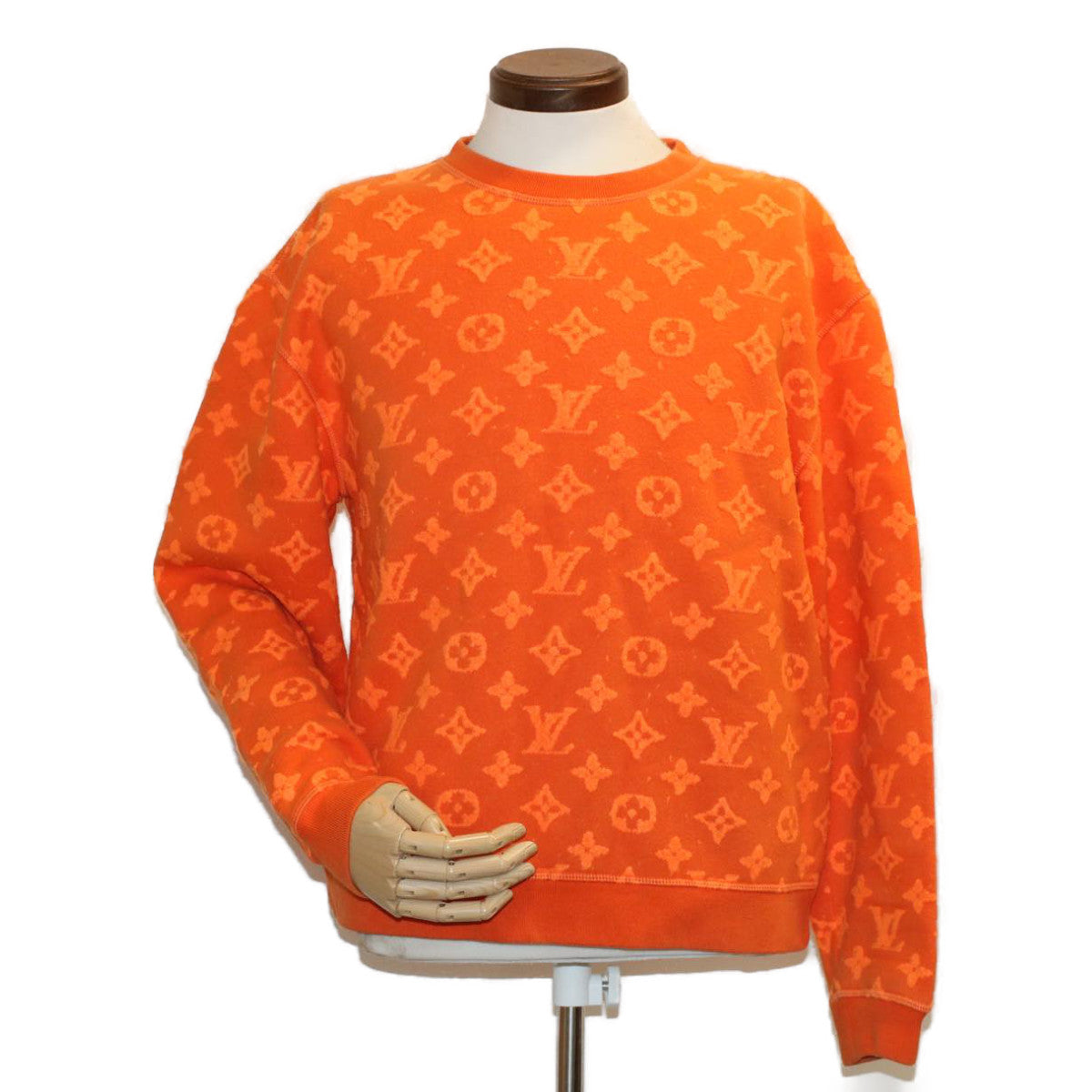 LOUIS VUITTON Monogram Jacquard Crew Neck Sweatshirt XS Orange RM192M Auth ak191