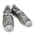 LOUIS VUITTON Front Low Line Glitter Sneakers Leather 38.5 Silver LV Auth ak199-1