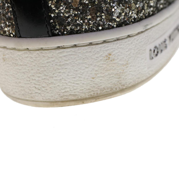 LOUIS VUITTON Front Low Line Glitter Sneakers Leather 38.5 Silver LV Auth ak199