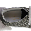 LOUIS VUITTON Front Low Line Glitter Sneakers Leather 38.5 Silver LV Auth ak199-17