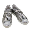 LOUIS VUITTON Front Low Line Glitter Sneakers Leather 38.5 Silver LV Auth ak199-2