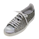 LOUIS VUITTON Front Low Line Glitter Sneakers Leather 38.5 Silver LV Auth ak199-3