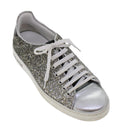 LOUIS VUITTON Front Low Line Glitter Sneakers Leather 38.5 Silver LV Auth ak199-4