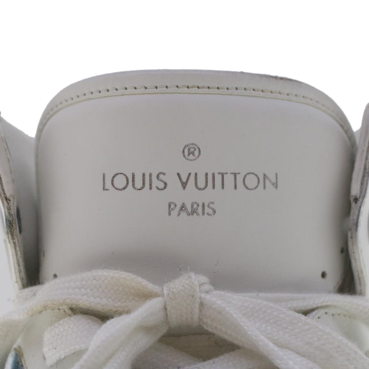 LOUIS VUITTON Monogram Denim Rivoli Line High Top Sneakers 5.5 White Auth ak200