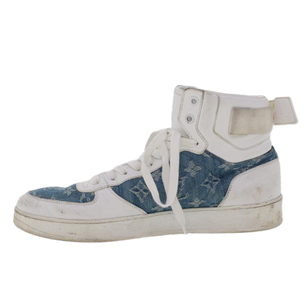 LOUIS VUITTON Monogram Denim Rivoli Line High Top Sneakers 5.5 White Auth ak200