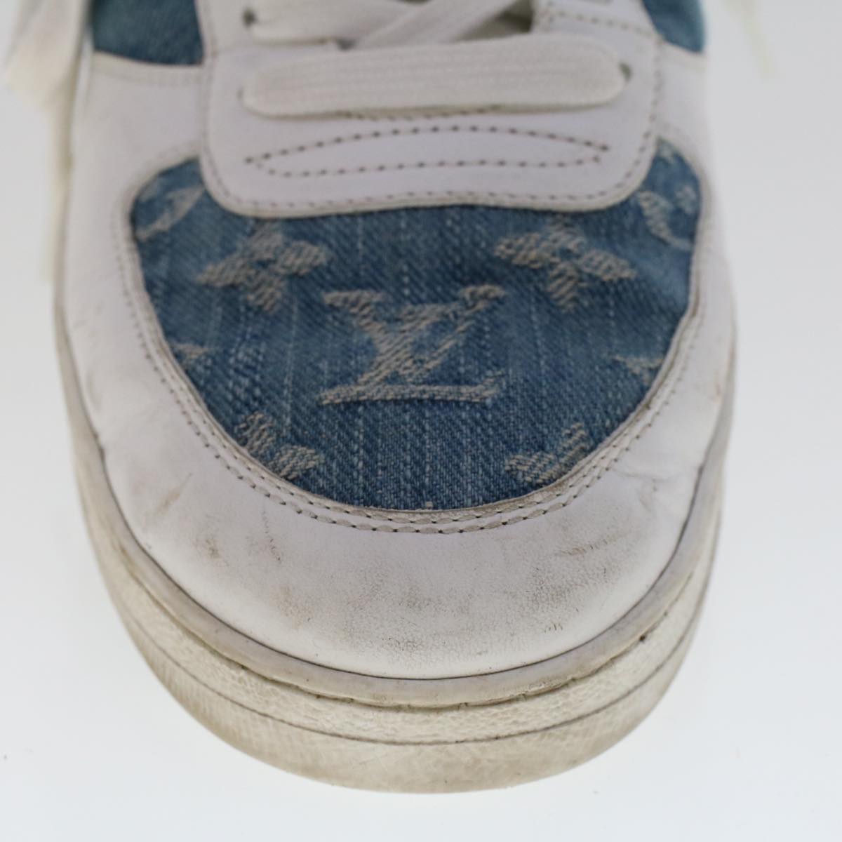 LOUIS VUITTON Monogram Denim Rivoli Line High Top Sneakers 5.5 White Auth ak200