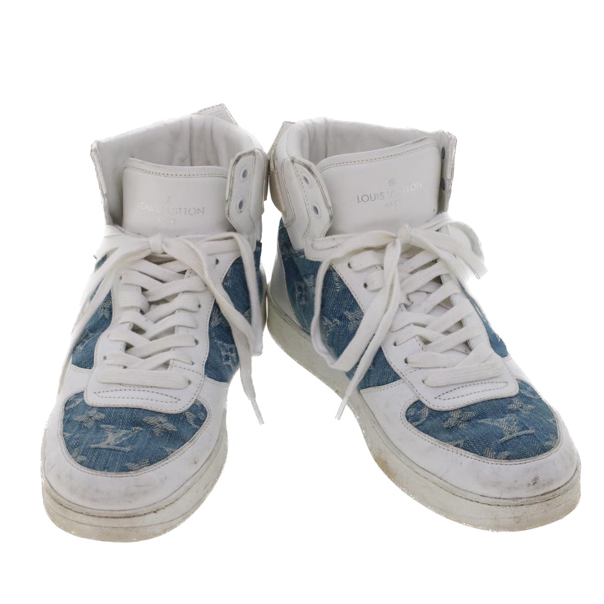 LOUIS VUITTON Monogram Denim Rivoli Line High Top Sneakers 5.5 White Auth ak200 - 0