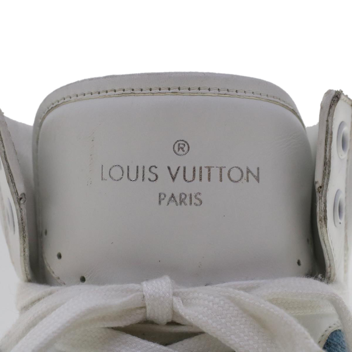 LOUIS VUITTON Monogram Denim Rivoli Line High Top Sneakers 5.5 White Auth ak200