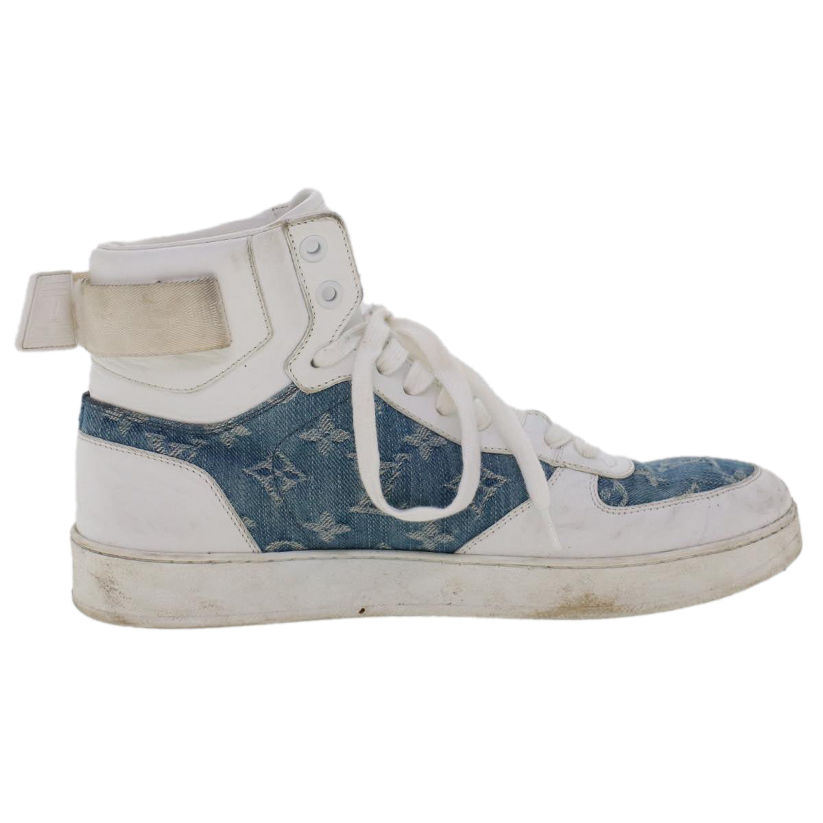 LOUIS VUITTON Monogram Denim Rivoli Line High Top Sneakers 5.5 White Auth ak200