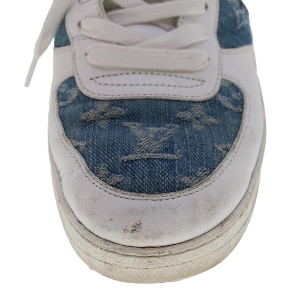 LOUIS VUITTON Monogram Denim Rivoli Line High Top Sneakers 5.5 White Auth ak200