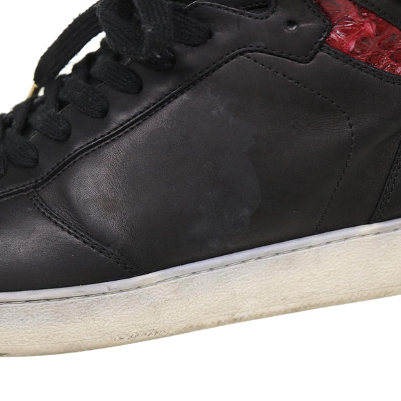 LOUIS VUITTON High Top Sneakers Exotic Leather 5.5 Black Red LV Auth ak201