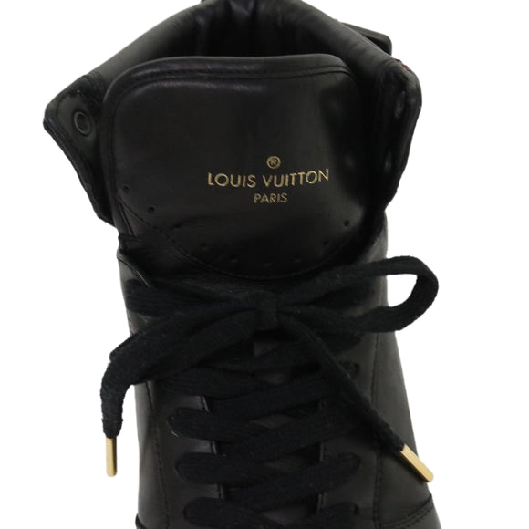 LOUIS VUITTON High Top Sneakers Exotic Leather 5.5 Black Red LV Auth ak201