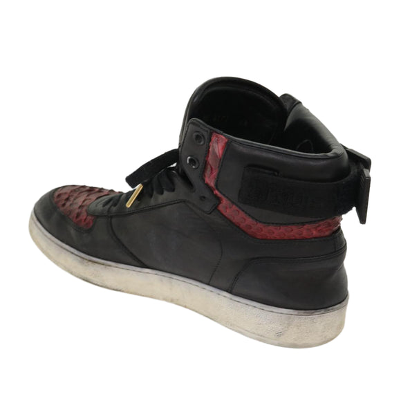 LOUIS VUITTON High Top Sneakers Exotic Leather 5.5 Black Red LV Auth ak201