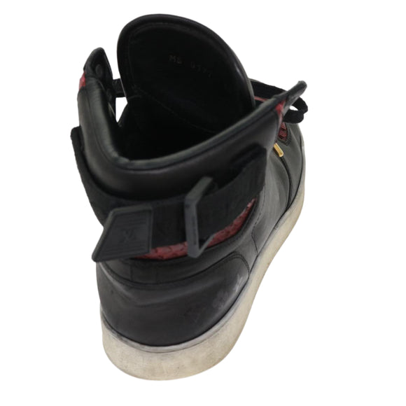 LOUIS VUITTON High Top Sneakers Exotic Leather 5.5 Black Red LV Auth ak201