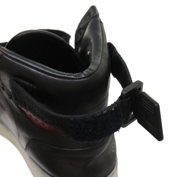 LOUIS VUITTON High Top Sneakers Exotic Leather 5.5 Black Red LV Auth ak201