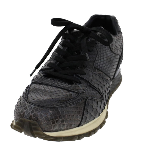 LOUIS VUITTON Sneakers Exotic Leather 6 Black LV Auth ak202