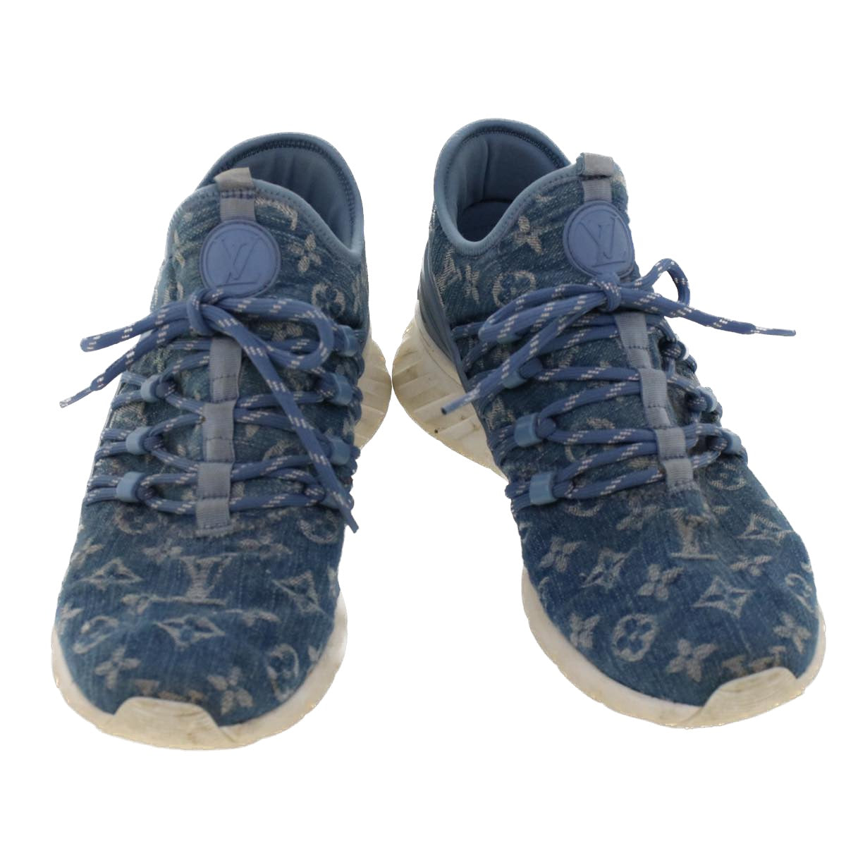 LOUIS VUITTON Monogram Denim Fast Lane Line Sneakers 5.5 Blue LV Auth ak204 - 0