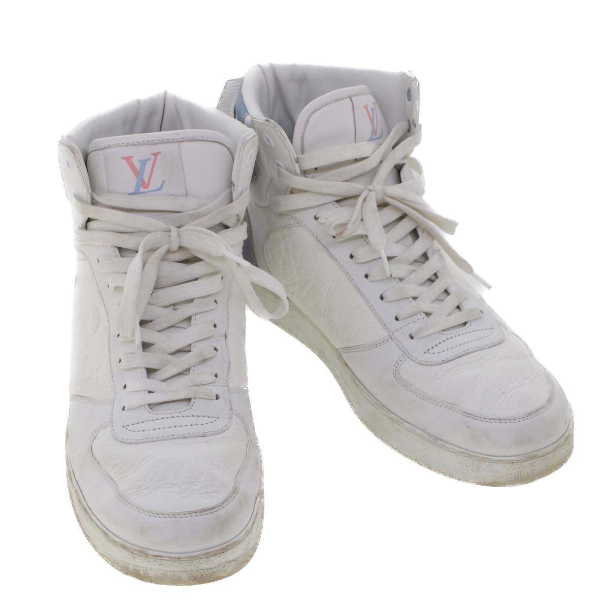 LOUIS VUITTON Monogram Rivoli Line High Top Sneakers Leather 6 White Auth ak205