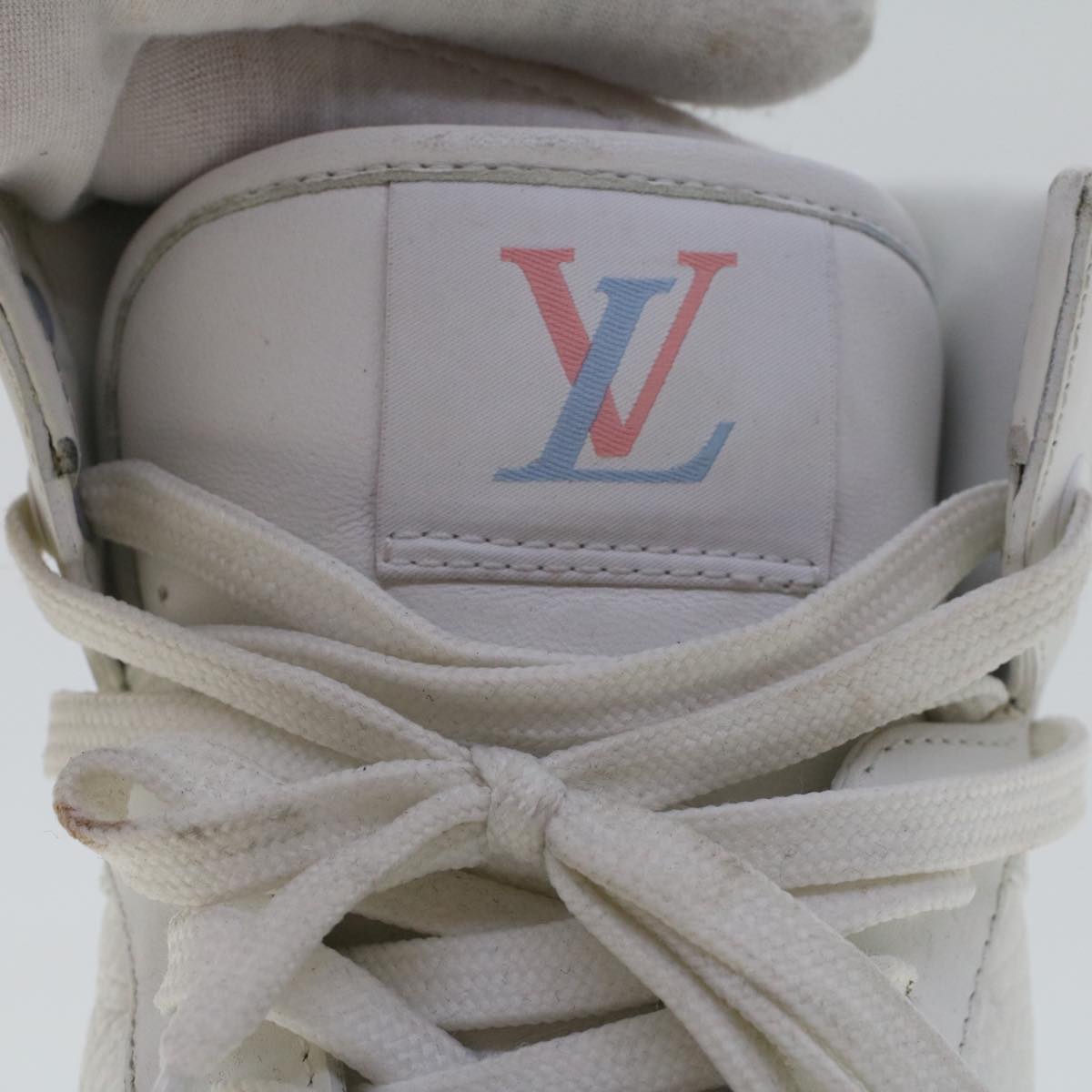 LOUIS VUITTON Monogram Rivoli Line High Top Sneakers Leather 6 White Auth ak205