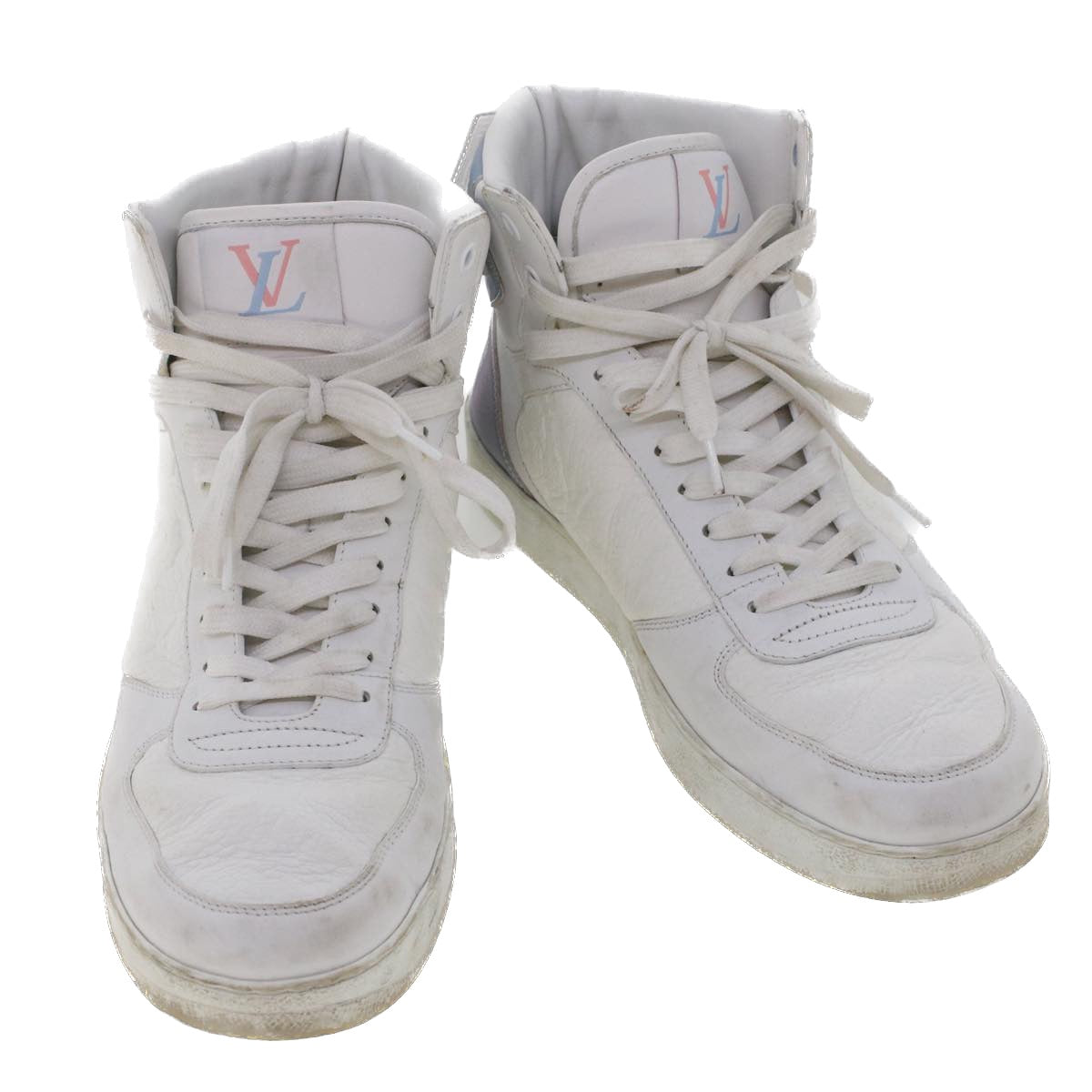 LOUIS VUITTON Monogram Rivoli Line High Top Sneakers Leather 6 White Auth ak205 - 0