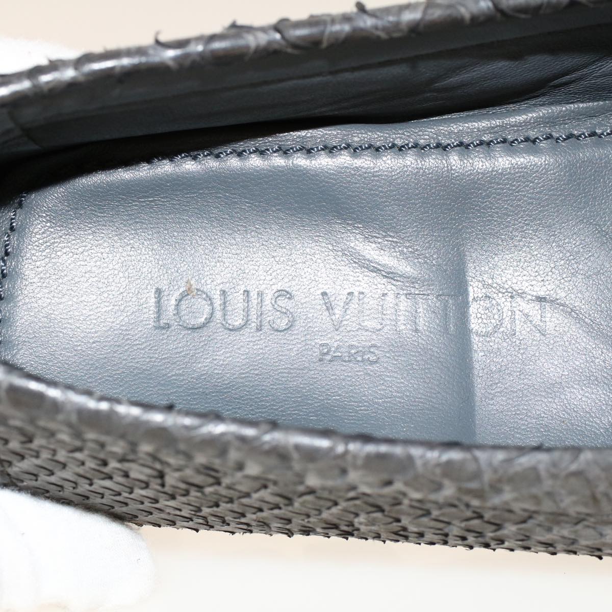 LOUIS VUITTON Driving Shoes Exotic Leather 7 Black Gray LV Auth ak212