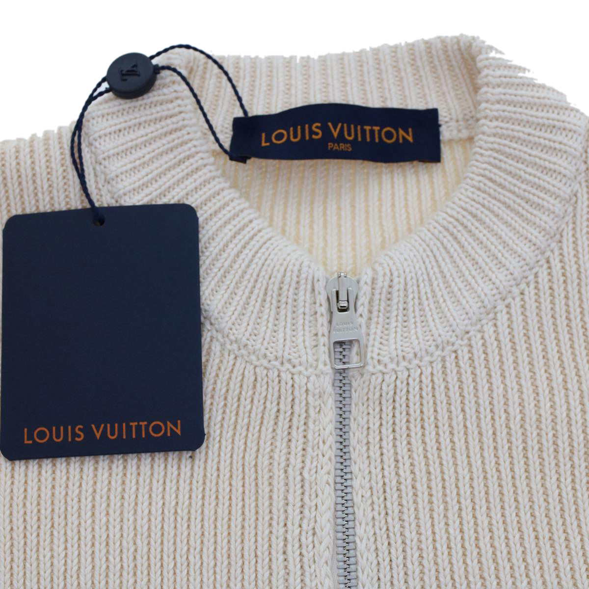 LOUIS VUITTON Knitted Sweater Jacket Cotton XS Beige RM181 GDJ HEN61W Auth ak213