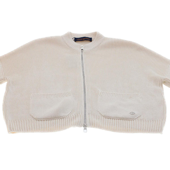 LOUIS VUITTON Knitted Sweater Jacket Cotton XS Beige RM181 GDJ HEN61W Auth ak213