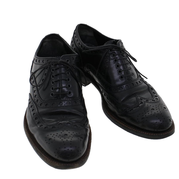 LOUIS VUITTON Wing Tip Medallio Shoes Leather 5.5 M Black MP3136 LV Auth ak214