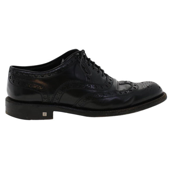 LOUIS VUITTON Wing Tip Medallio Shoes Leather 5.5 M Black MP3136 LV Auth ak214