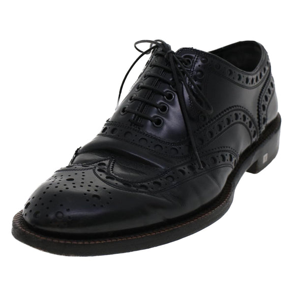 LOUIS VUITTON Wing Tip Medallio Shoes Leather 5.5 M Black MP3136 LV Auth ak214