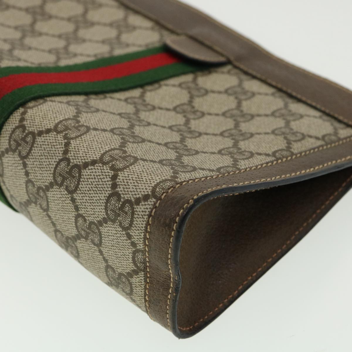 GUCCI GG Canvas Web Sherry Line Clutch Bag Beige Red Green Auth am3107