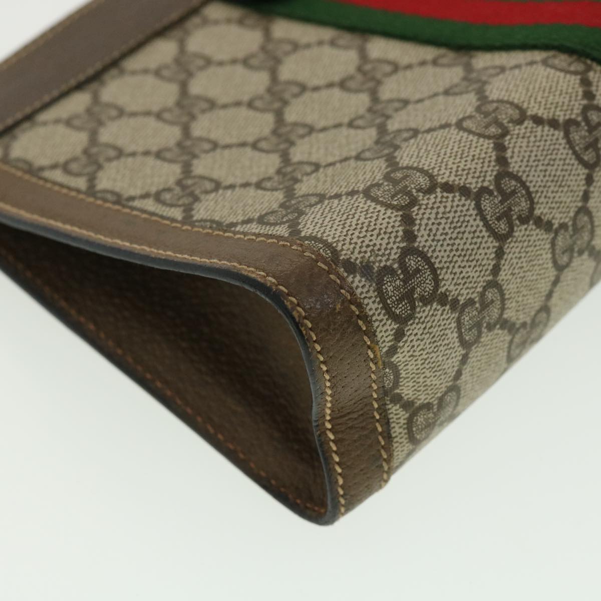 GUCCI GG Canvas Web Sherry Line Clutch Bag Beige Red Green Auth am3107